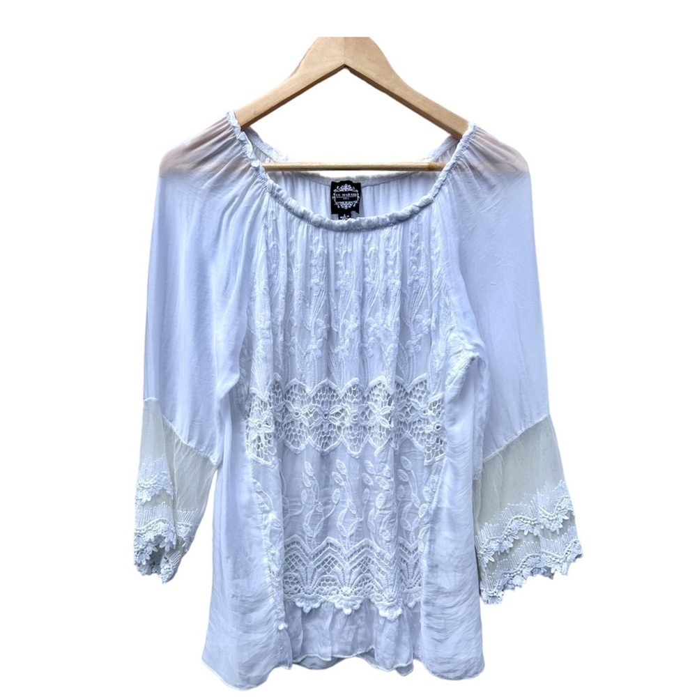 LE Marais Paris silk white lace top blouse size small